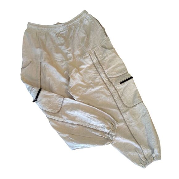 Khaki Cotton Cargo Drop Crotch Harem Unisex Capri Pants *Fits like Med- Large - Picture 3 of 12